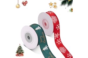 NIUMOWANG Cinta de Navidad,Cinta de regalo de Navidad,Cintas de Merry Christmas,satén de poliéster de doble cara,Cinta de Navidad de Tela para Envolver Regalos,Cinta Arbol de Navidad,Rojo, Verde(Ancho 2cm)