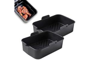 Tower T843093 Set of 2 Rectangular Air Fryer Trays, Suitable for Most 6 Litre and Dual Basket Air Fryers, Reusable Silicone Liners, Black