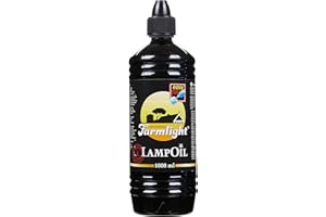 Farmlight Olio per Lampade – 1L Olio di Paraffina Pura – Senza Fumo & Senza Odore – Per Lampade a Olio, Torce da Giardino & Candele Religiose – Tappo di Sicurezza