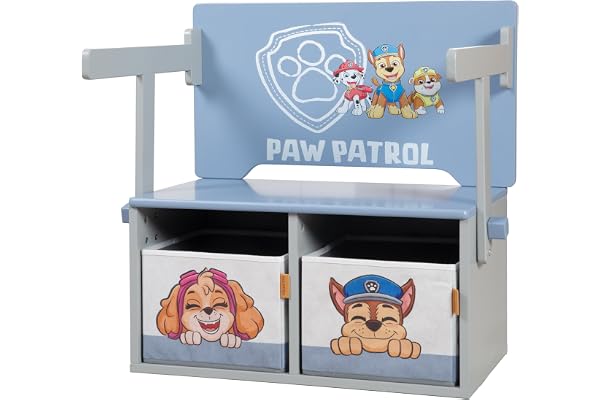 roba Hopfällbar Paw Patrol-bänk + 2 vändbara förvaringslådor - Kan omvandlas till barnbord - Lämplig från 18 månader - Grå/blå trä