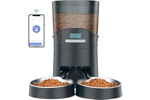 HoneyGuaridan Distributeur Croquettes Automatique Double, 6.5L 2.4G WiFi Pour Chat & Chien Connecté avec Application et Enregistrement Vocal, Programmable -1 à 6 Repas par Jour