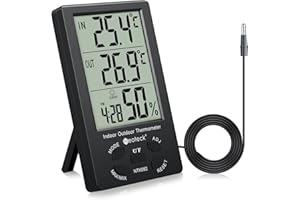 Neoteck Termometro Higrometro Digital LCD Interior Termometro Exterior Humedad Medidor de Temperatura Valor Mínimo/Máximo Cable de Sensor de 1,5m para Hotel Oficina Laboratorio Hospital
