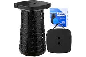 YSWOVUO Taburete Plegable Portatil, Taburete Telescópico, Retráctil, Silla Portatil Ligera para Viajes, Pesca, Senderismo y Camping, Carga Máxima 485LBS/220KG, Negro