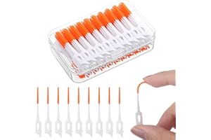 RAYITO 220 Pieces Interdental Brushes, Silicone Dental Brushes 2-in-1 Tooth Floss Picks Teeth Floss Sticks Dental Toothpicks Cleaning Tool for Braces Oral Cleaning(Orange)