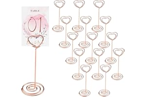 inodiref 12 Pieces Place Card Holders, Heart Shape Table Number Holders, Place Card Holder Stand Clips, Memo Holder Clip, Photo Clip Holder Stand, for Weddings Party Table Decoration (Rose Gold)