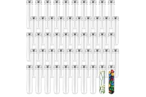 HAKZEON 75 PCS 40ml Plastic Test Tube with Caps, 140 x 25 mm Clear Test Tubes with 75 Seal Protection Sheets for Scientific Experiments, Plant cultivation, Party Decoration, Salt Container