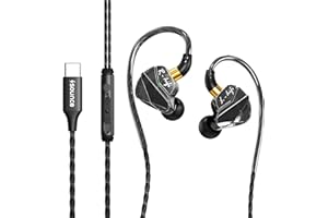 Sounce BassEngine Type-C In Ear Wired Earphones 14.2mm Dynamic Driver HD Mic Ergonomic Earbuds Anti Tangle TPE Cable In Line Music Call Controls Deep Bass Clear Sound for Everyday Use ProSeries(Black)