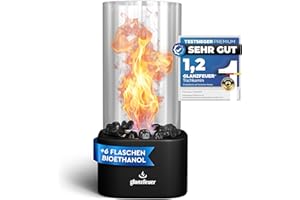 ‎GLANZFEUER GLANZFEUER® Tischkamin - Premium Bio Ethanol Tischkamin - Tischfeuer Outdoor & Tischfeuer Indoor - Hochwertiger Bioethanol Tischkamin Outdoor für besonderes Ambiente - Tisch Feuer Ethanol Kamin