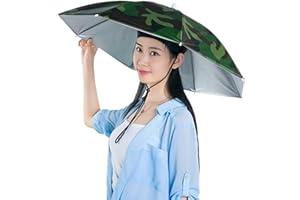 Jiakalamo Sombrero de paraguas, manos libres, paraguas para la cabeza, sol, lluvia, pesca, jardinería, gorra plegable, ajustable, multifunción, para exteriores