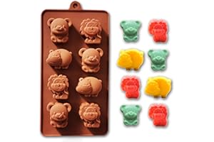 WishesMar Moule à Chocolat Forme de Animaux Lion, Hippopotame Ours 8 Cavités Moules en Silicone pour Bonbon Glace Petit Savon Décoration de Gateau