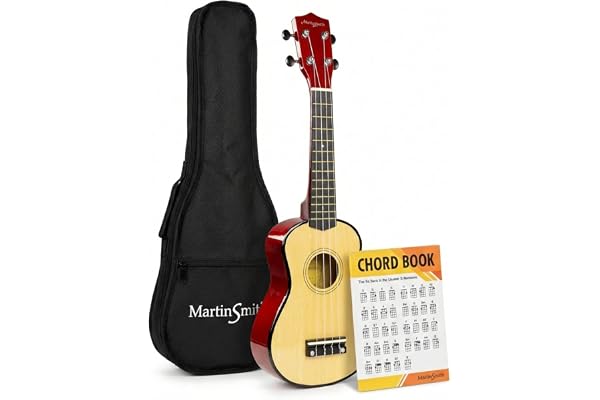 Martin Smith Ukulélé Soprano 21 Pouces avec Housse de Transport, Guide d’Accords, Cordes de Rechange et Médiators – Kit Débutant
