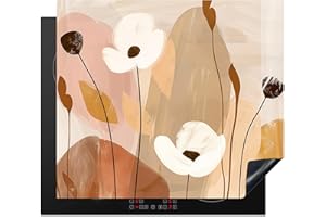 KitchenYeah© Protezione Piano Cottura Tappetino per Induzione 60x52 cm Cucina Proteggi Coprifornello Antiscivolo Fiori - Marrone - Pittura