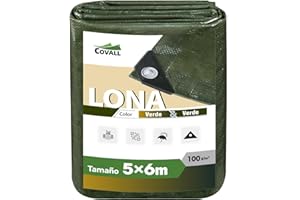 Covall Lona Impermeable para Exteriores 100g/m² Lona de Servicio Mediano Verde a Prueba de Viento a Prueba de Rayos UV Carpa Multiusos Techo de Piscina Caja de Arena Barco RV.(5x6m)