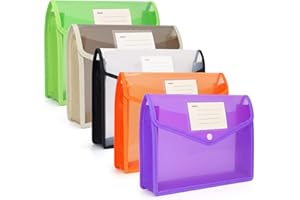 ‎FYY FYY Dokumententasche A5,5 Stück Dokumentenmappe A5 Sammelmappen mit Druckknopf Kunststoff Umschlag Mappe Wasserdicht Sichttasche Dokumenten mit Karte für Reise Büro Dokument Schule (A5, 5 Farben-B)