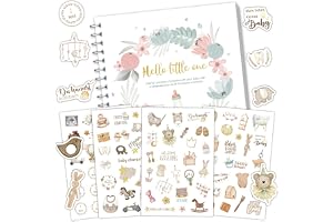 HANNEA® DIY Baby Record Book with 4 Sticker Sets, Baby Journal Memory Book Minimalist Photo Album Journal Newborn Scrapbook for New Parents Gift for New Born Infant Boy Girls ''Hello Little One''
