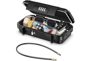 ORIA Przenośny Sejf z Kodem Numerycznym, Skrzynka Bezpieczeństwa Zewnętrzna, ze Zdejmowaną Liną Stalową, Wodoodporny na Klucze z Kombinacją, do Podróży, Plaży, Kempingu, Biura - Czarny