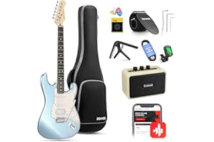 Donner Chitarra Elettrica, DST-152R Kit Chitarra Elettrica HSS Pickup Coil Split, Chitarre Elettriche per Adulti con Amplificatore, Borsa, Accessori