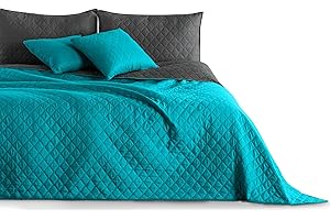 ‎DECOKING DecoKing Tagesdecke 170 x 210 cm türkis Graphit grau Bettüberwurf zweiseitig pflegeleicht Axel