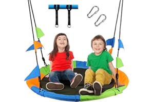 Leogreen Ø 100 cm Altalena a Nido, Portata Massima 300 kg, Altezza Regolabile 100-180cm, Altalena Tonda da Esterno per Bambini e Adulti (Multicolori)