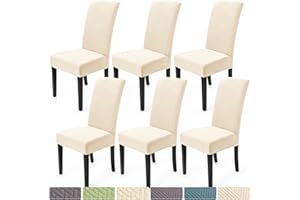 BALLADHOME Fundas para Sillas Pack de 6 Fundas Sillas Comedor Elásticas Modernas Jacquard Fundas para Sillas de Cocina Cubiertas para Sillas Extraíbles Lavables para Hotel Comedor (Paquete de 6, Cream)-XW