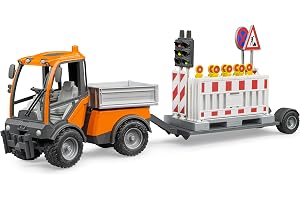 bruder 02693 – VarioCar vägsäkring | med släpvagn och trafiksäkerhetssats, fordon för vägreparation, leksaksbil