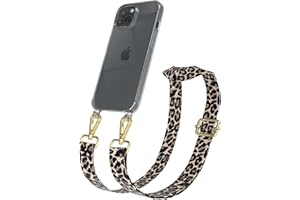 EAZY CASE Handykette - Verstellbares Taschenband kompatibel mit iPhone 15, Schulterriemen, Handykordel mit Silikon Hülle, Umhängetasche, Leo - Schwarz Beige Gold