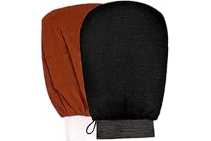 Kafeiya Guante Exfoliante[2 Pieza],Guante Exfoliante Corporal,Guante de Masaje,Destapa Poros Elimina Impurezas de la Piel(Negro y Naranja)