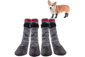 QUACOWW 2 Pairs Dog Socks Anti-Slip Waterproof Rubber Bottom Dog Shoes Rubber Sole Paw Protectors Boots with Adjustable Straps for Indoor Outdoor Wear