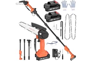 KOOLWAVE Motosega a Batteria con Asta, Sega Elettrica Telescopica 6" 2 in 1, Potacorte Elettrico Brushless Per Potatura Alberi Girdini Rami Vigneti Arbusti Con Guanti Occhiali Protettivi, 2 Batterie 4000 mAh