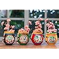Karru Krafft Handmade Terracotta Clay Warli Printed Multicolor Beaded Designs Flower Vase for Indoor / Home Decoration, Table Top, Resort Decoration, Pen Pot and Ideal for Gifting Set of 4