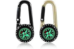 KFSCIP 2 Pack Compass Keyring, Aluminum Alloy Compass for Hiking and Camping, Portable Navigation Tool with Black and Gold Finish Suitable for Outdoor Sports and Exploration