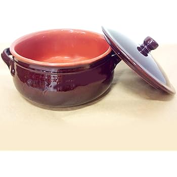 Colì, Kookpan van terracotta met deksel, ambachtelijke pan, bruin, diameter 20 cm