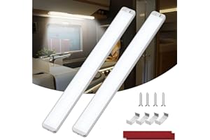 Kriogor 228 LED Listón de 12 V 10 W, 2 unidades de 2000 LM LED lámpara con interruptor, 42 cm 6000 K, barra de iluminación para coche, furgoneta, autobús, caravana, barco, cocina, camión, universal