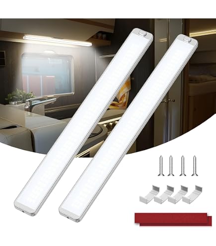Lampe 12v Camping Car TTCR-II 2PCS Lampe 12V LED Camping Car Plafonier Eclairage,Lampe LED Camping Car 12V Interieur Réglable(3 Couleurs) 1700LM 204 LEDs Pour RV Camion Spot 12v