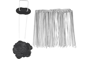 JOSPL 80 Pezzi Picchetti Giardino,30 rondelle,Picchetti Telo Pacciamatura,Picchetti a U in Acciaio per Reti Recinzioni Erba,Picchetti per Tenda,ancoraggi a Terra per Giardino e Campeggio,150mm x 2.5 mm (1)