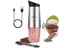 SJPZWCRL Moulin a Poivre Sel Electrique Automatique: Salieres et Poivrieres Moulin à Poivre Sel Moulins Salière et Poivrière électrique Rechargeable Grain Grossier Réglable Broyeur en Acier inox avec LED 170ml
