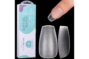 TOMICCA Short Coffin No File Nail Tips- Soft Gel Full Cover 360PCS Matte Clear False Acrylic Nail Gel Tips Kit for Soak Off Nail Extensions Kit, 15 Sizes