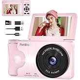 32GB Photo Camera 4K 64MP Digital Pink | 180&deg; 3" Folding Screen, Compact, 18X Zoom, 2000mAh, Vlogging Students Adult Travel P