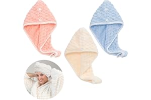 MTBRICEY Toallas para el Cabello de Microfibra Toallas de Turbante para el Cabello con Botones Toalla de Secado para el Cabello Súper Absorbente Turbante Anti-frizz Twist Tapas de Pelo Seco para Baño (3Pcs C)