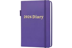 MEZERE 2026 Diary-2026 Diary A5 Page a Day Diaries 2026 Day Per Page from January 2026 to December 2026 Back To School Daily Planner Faux Leather Cover,Pen Holder(Purple)
