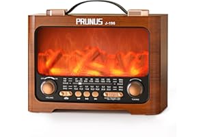 PRUNUS J-196 AM/FM/SW Retro Radio mit Bluetooth | Nostalgie Radio mit Akku 1800mAh | Transistorradio Küchenradio für Zuhause | Flammen-LED | USB/TF Slot | großem 8W-Lautsprecher | Vintage-Dekoration