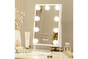 FENCHILIN Specchio trucco cosmetico con luci regolabile a 360 gradi a 9 lampade LED Touch Screen, Hollywood, grande da tavolo 10x ingrandente 25x30cm