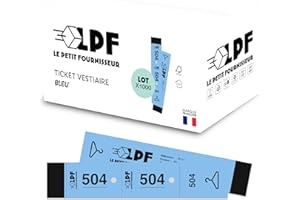 LPF LE PETIT FOURNISSEUR - 1000 Tickets Vestiaire détachables en 3 Parties (3x19cm) - Perforation pour cintre - Papier Cartonné Épais 160g/m² - Numérotés 1-1000 - Fabriqué en France - Bleu