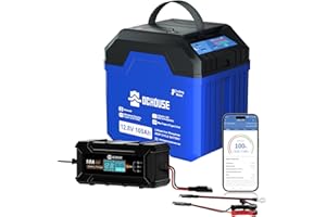 DCHOUSE 12V 100AH LiFePO4 Batterie avec chargeur 10A, pour moteur de pêche à la traîne, avec ports USB-A, CC et USB-C, BMS 100 A intégré, jusqu'à 15 000 cycles
