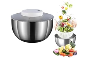 JAOGAUS Wirówka do sałaty, 4,5 l, stal nierdzewna, automatyczne wirowanie, antypoślizgowy spód i ładowanie przez USB, suszarka do owoców i warzyw z pokrywką, duży spinner, do sałatek, warzyw, ziół i jagód