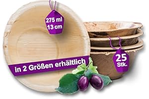 ‎WAIPUR Waipur Bio Palmblatt Schalen - 25 Schalen Ø 13 cm / 275 ml - Premium Einweggeschirr kompostierbar - Einweg Suppenteller - ähnl. Bambus Schalen