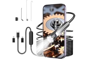 Hopefox Endoscope Inspection Camera with Light, USB Wireless Dual Lens Borescope Snake Camera with 7 LED Lights, 7.9mm IP67 Waterproof Semi Rigid Cable for Android, iPhone, iPad(9.8FT)