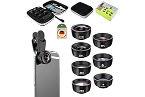 YONHESHI 7 in 1 Handy Kamera objektiv，Fischaugenobjektiv 210° Weitwinkel 120° Makroobjektiv (25x) Sternfilter Telephoto, Kaleidoscope,CPL/Star Filter für iPhone und die meisten Smartphones