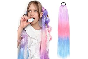 JIAMEISI Rainbow Ponytail Extensions With Hair Tie 1 Packs 100g Coloured Hair Extensions for Braiding 26 inch Colorful Ombre Mermaid Pony Tail Synthetic Hair Extensions for Girl Women(#3-6)