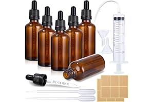 Huifoo 6Stk 50ml braunglas pipettenflasche,glasflasche pipette,Apothekerflasche,braunglasflasche pipette,tropfflasche,mit Trichter Aufkleber Etikett Dropping Bottles 6 set